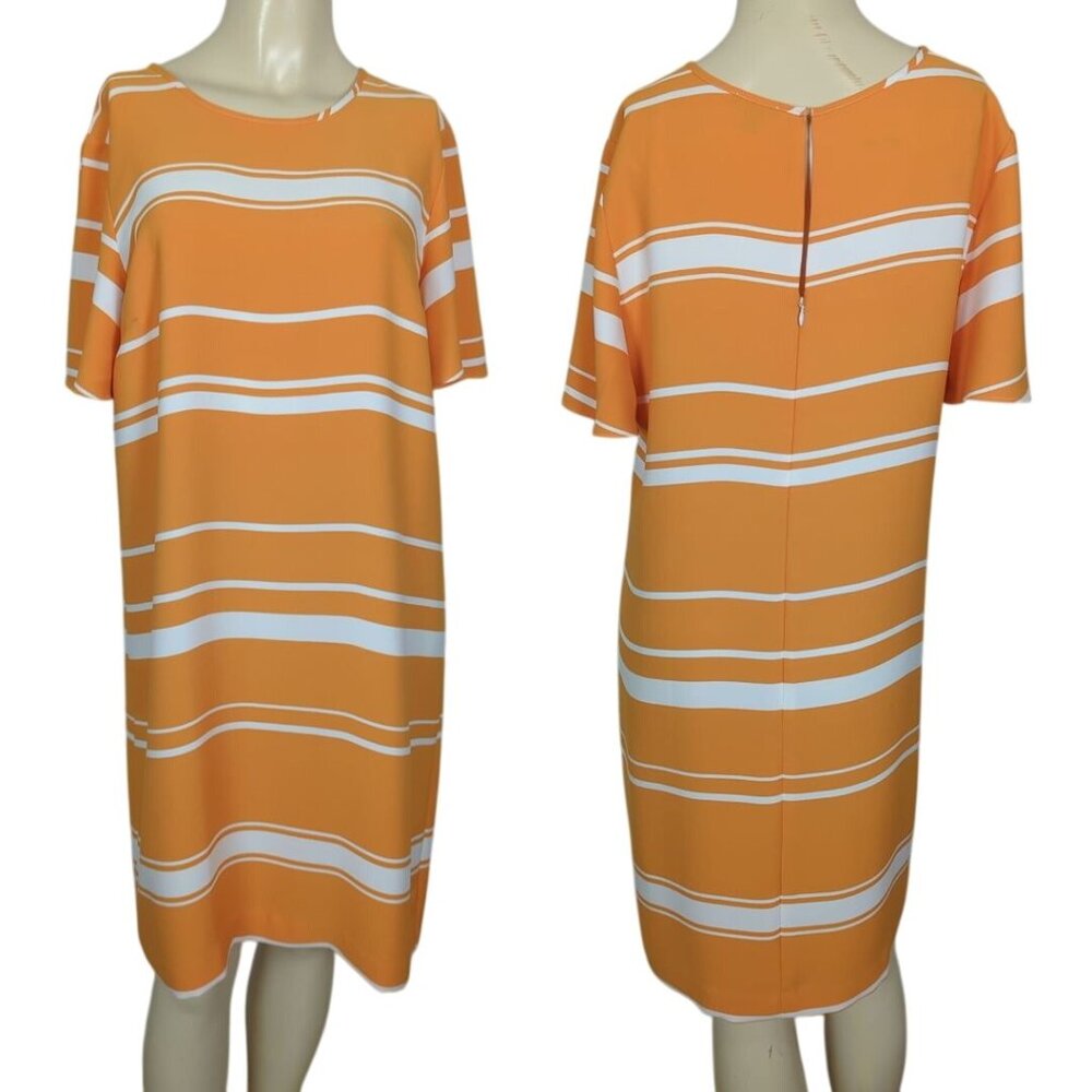 Ann Taylor striped orange and white Shift Career above knee dress size 12